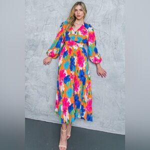 Bright Floral V-Neck Maxi Dress - Multicolor